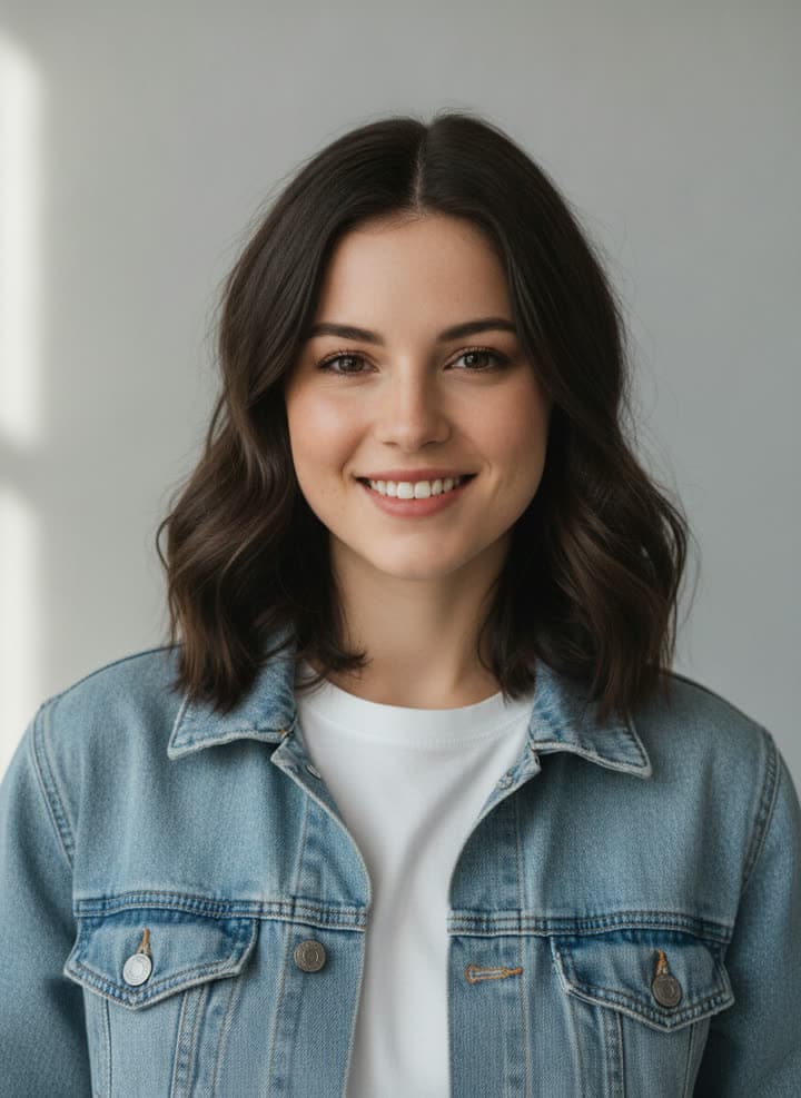 Sample input: a portrait photo of a fictional young woman in a denim jacket